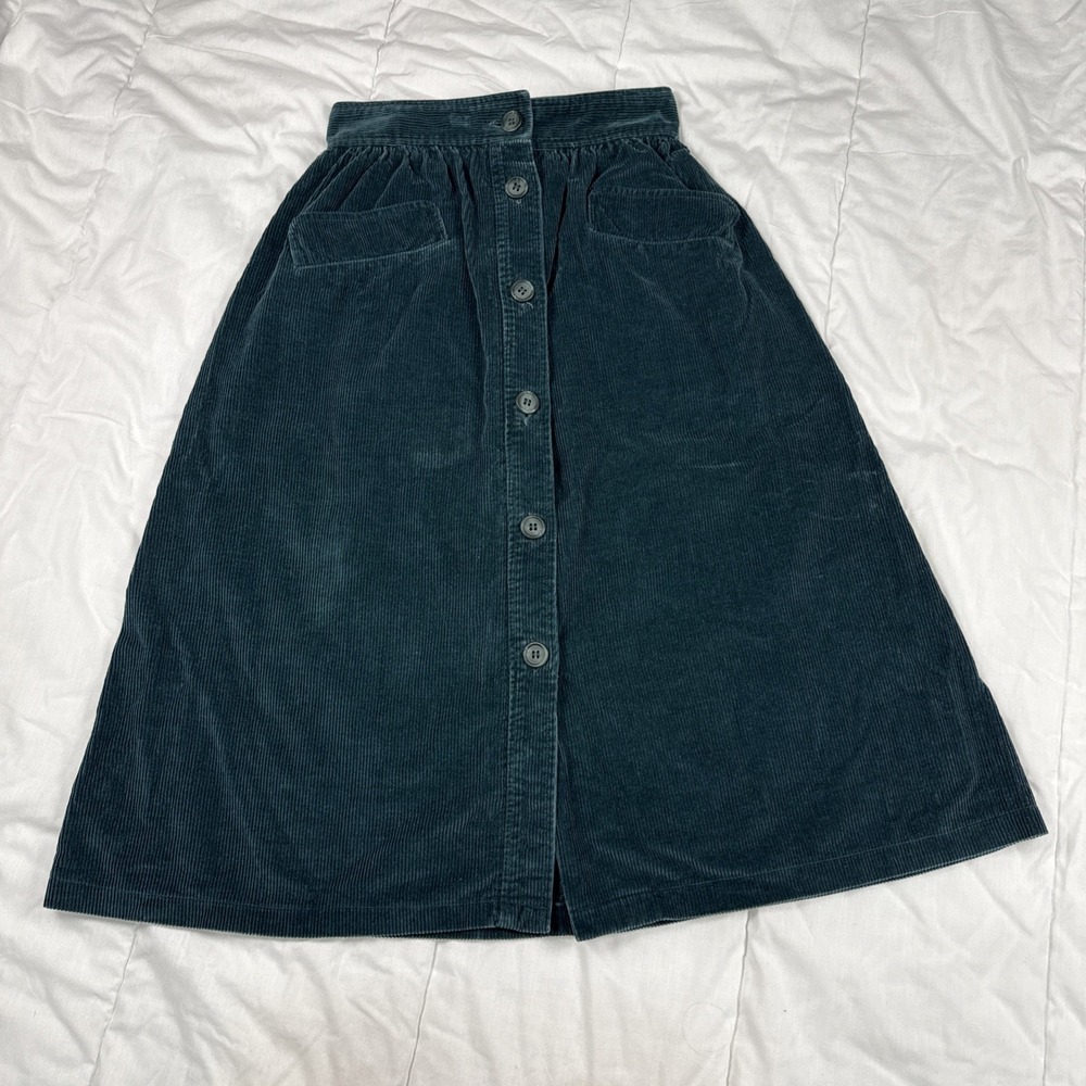 Vintage Liz Claiborne Corduroy Front Button Midi A Line Skirt Size 6 Green - Picture 1 of 7